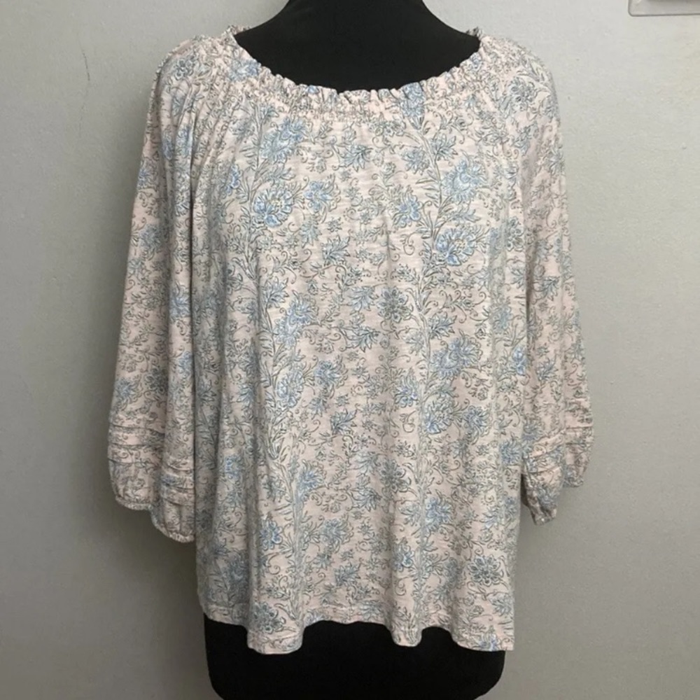 9-20 J Jill Pink Top Blouse Floral Cotton blend Petite Large PL